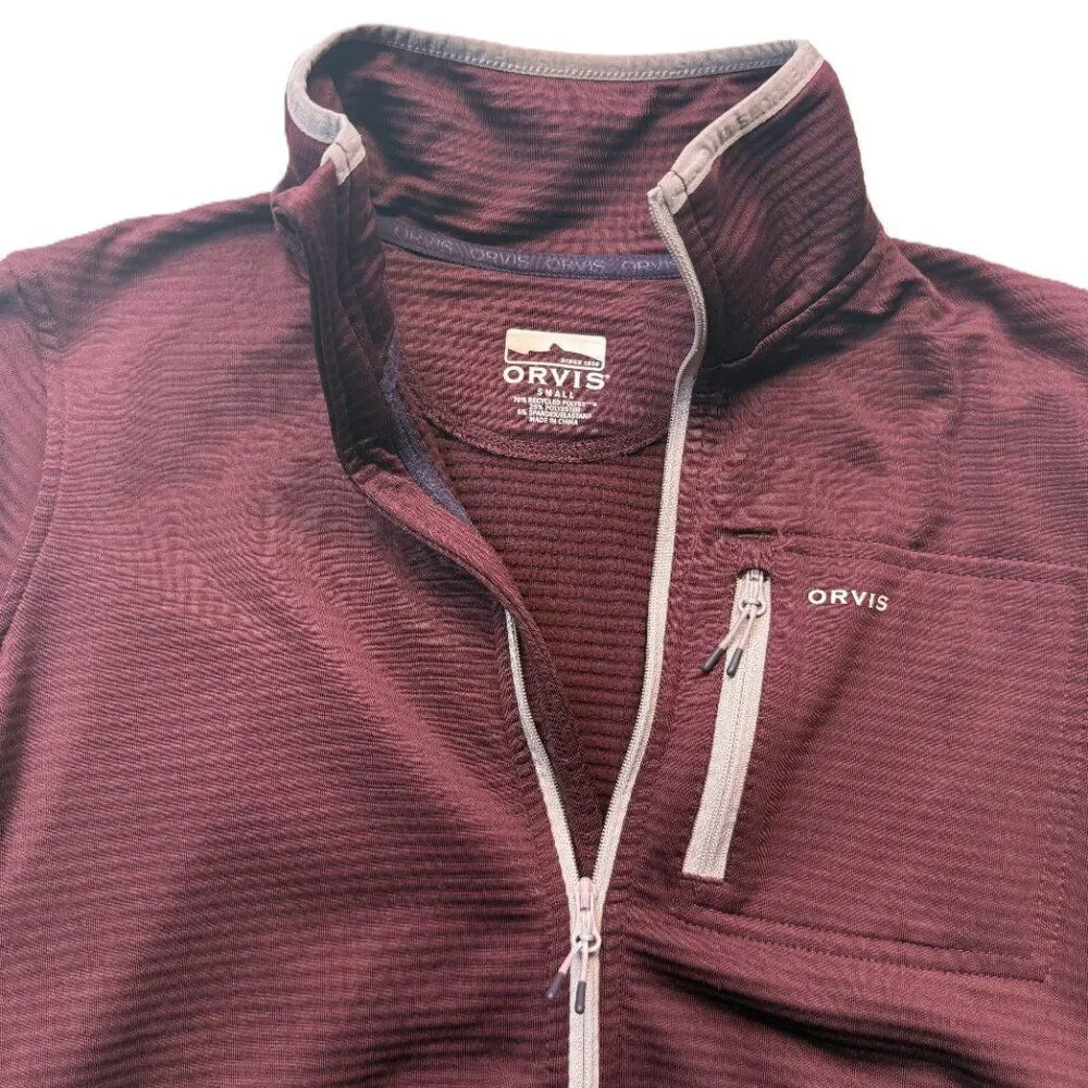 Orvis Quarter Zip Pullover Men’s Maroon Performance Fleece  Outdoor Layer